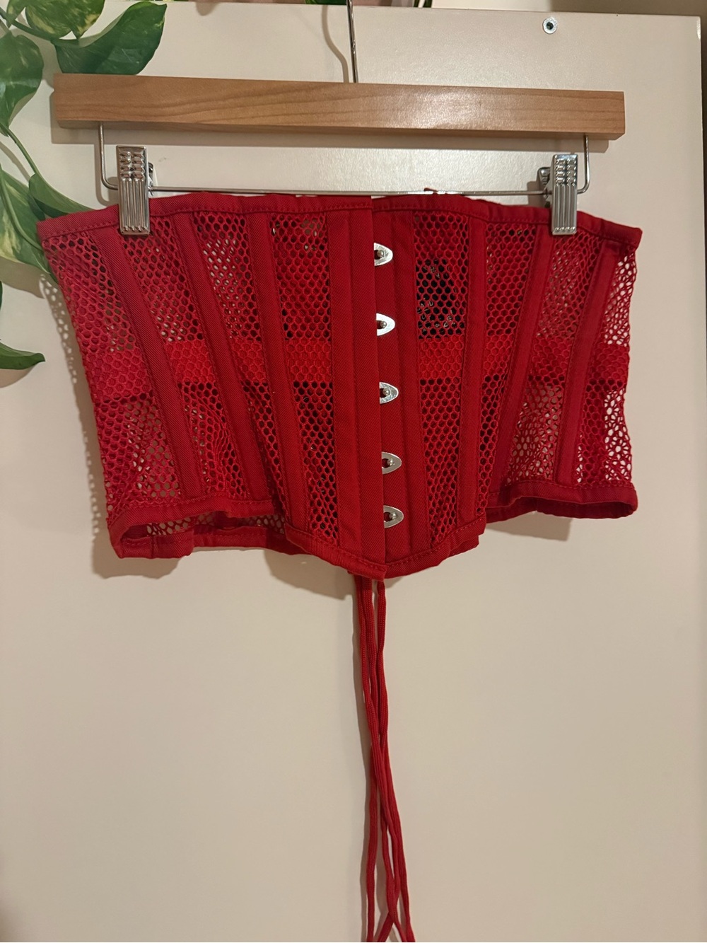 Red Mesh Lace-Up Corset